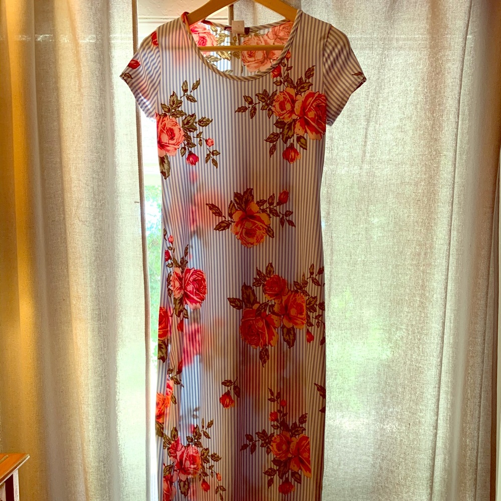 Gorgeous Stripped Roses Maxi Dress